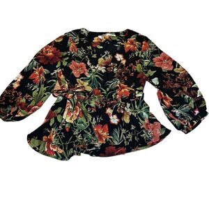 Floral Fall Boho Blouse, Top, midriff laces, M